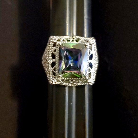 New Emerald Cut Mystic Topaz Silver Statement Ring. - Picture 14 of 16
